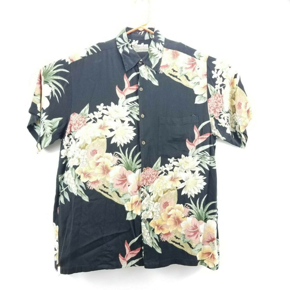 Go Barefoot Shirt Short Sleeve Floral Rayon SZ L